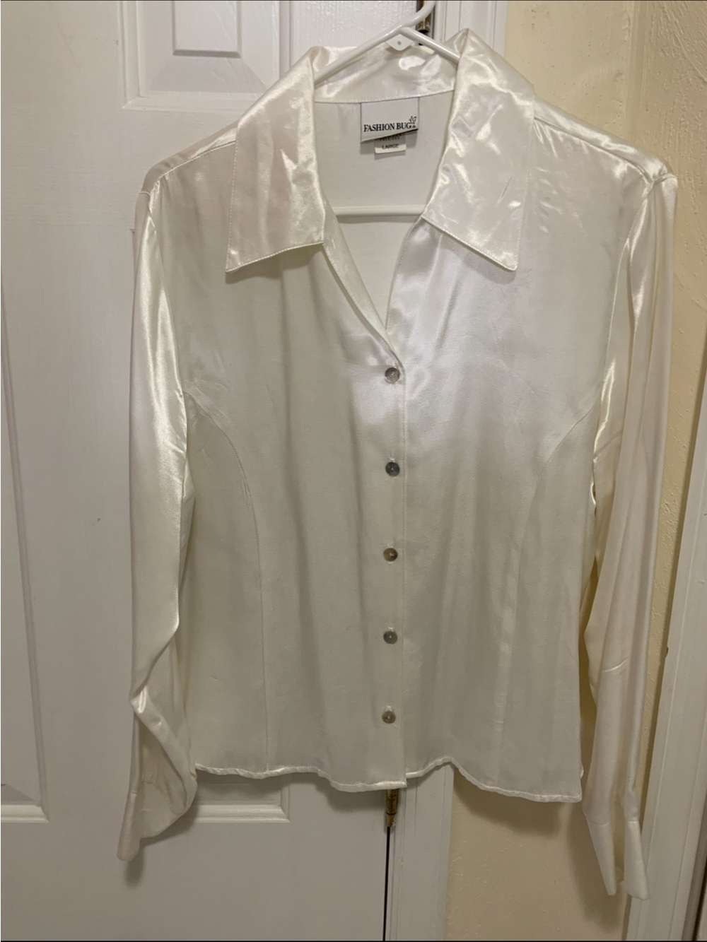 Fashion Bug Ivory Satin Button-Down Blouse